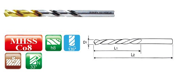 HSS Co8 Gold-P Straight Shank Drill